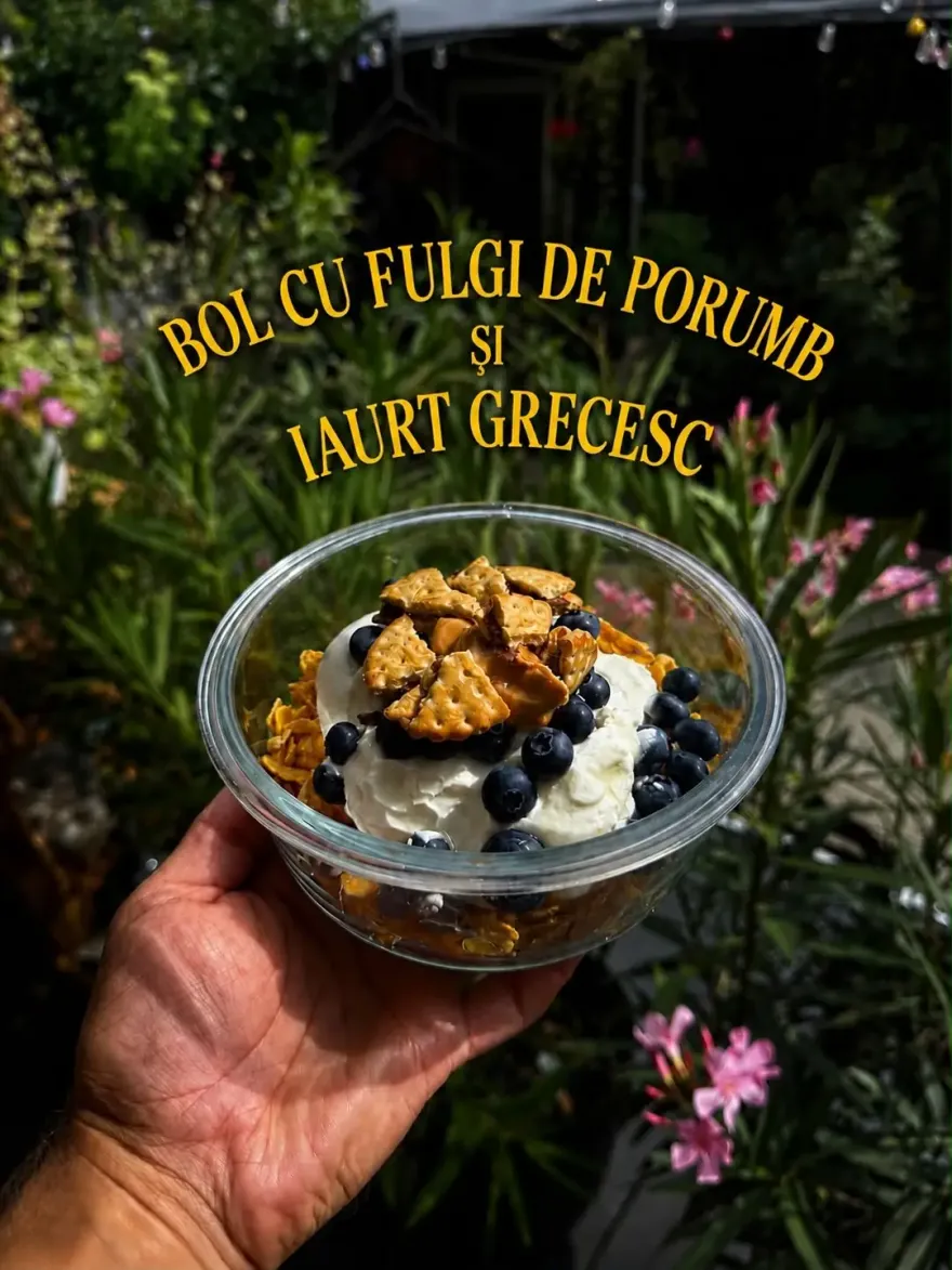 Bol cu fulgi de porumb și iaurt grecesc: masa rapidă pe care o fac constant