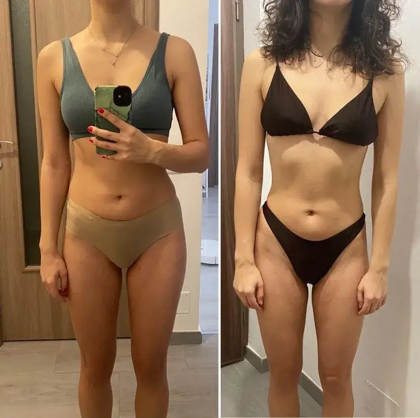 Transformarea unei cliente — înainte și după, 12 ședințe, -4cm în talie