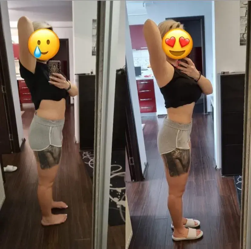 Transformarea unei cliente — înainte și după, -8kg în 2 luni